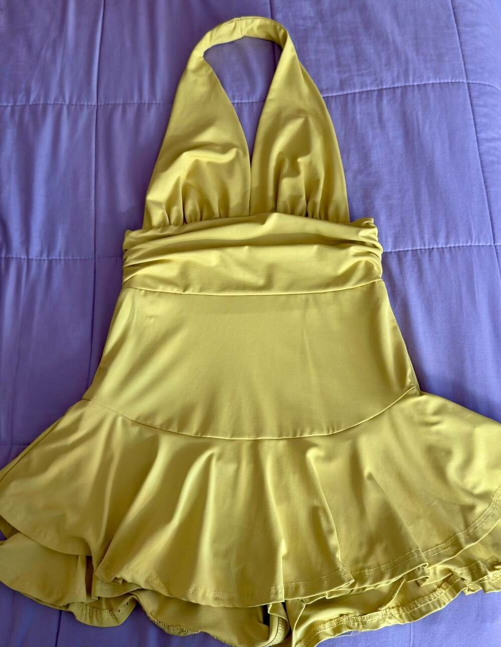 SHEIN Halter Romper Size M Yellow Ruffle V-Neck Backless - Picture 3 of 7